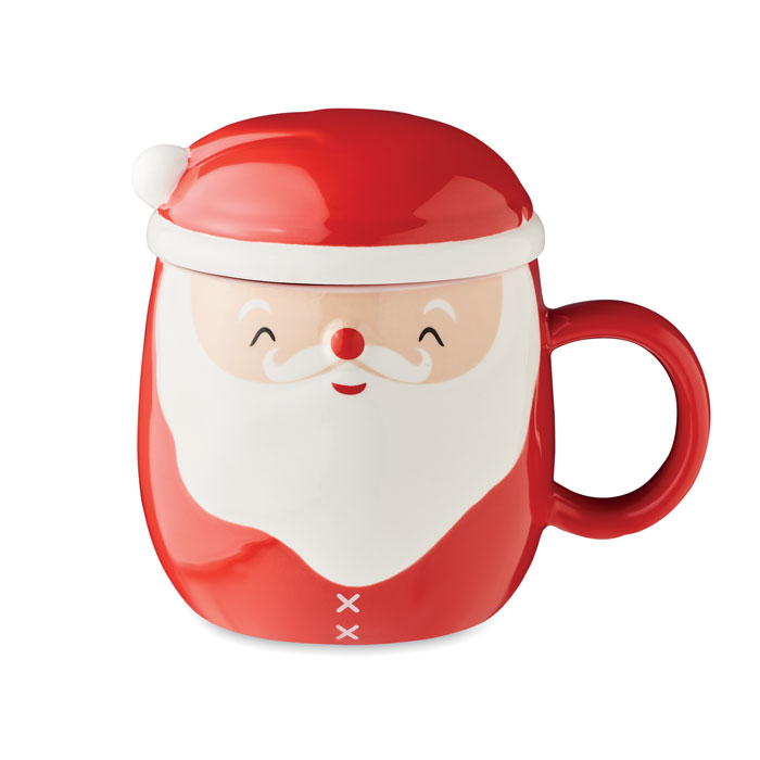 Ceramic mug with lid 370 ml - SANTA - red