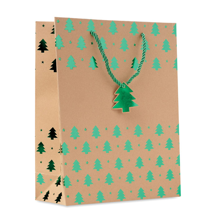 Gift paper bag with pattern - SPARKLE - green