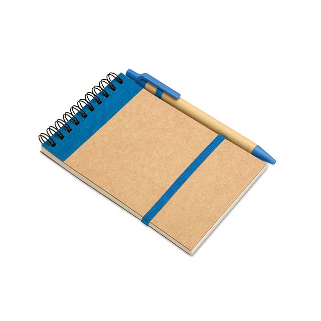 Recycling-Papier Notizblock und Stift - blau