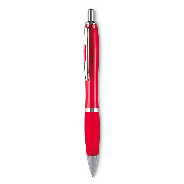 Soft grip automatic ball pen  - transparent red
