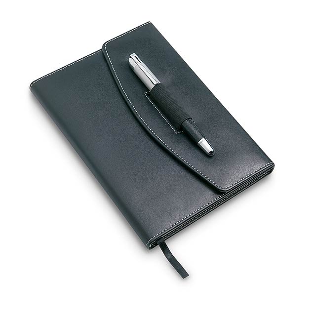 Notebook mit Kugelschreiber - schwarz