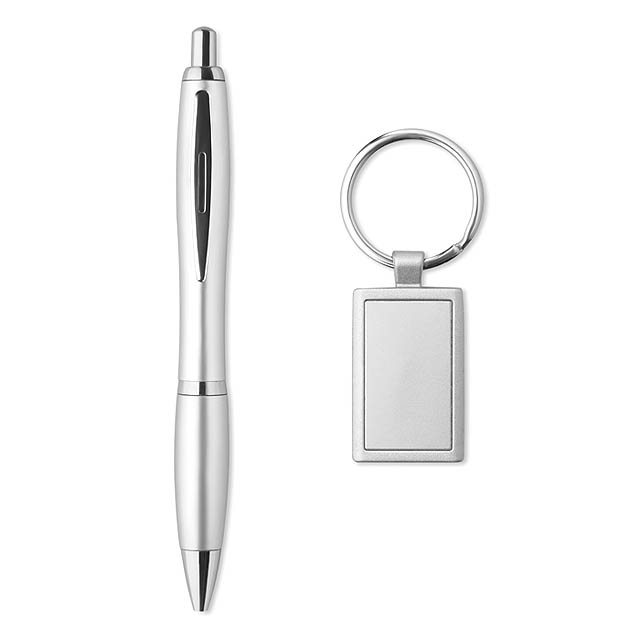 Ball pen and keyring set  - matt silver