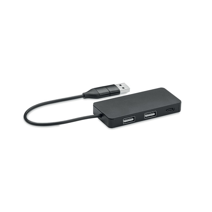 USB rozbočovač s 20cm kabelem - HUB-C - čierna