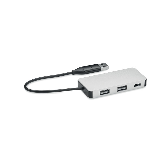 3 port USB hub with 20cm cable - HUB-C - silver