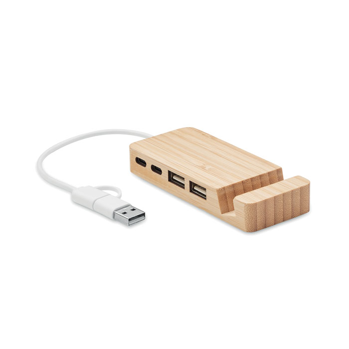 Bamboo USB 4 ports hub - HUBSTAND - wood