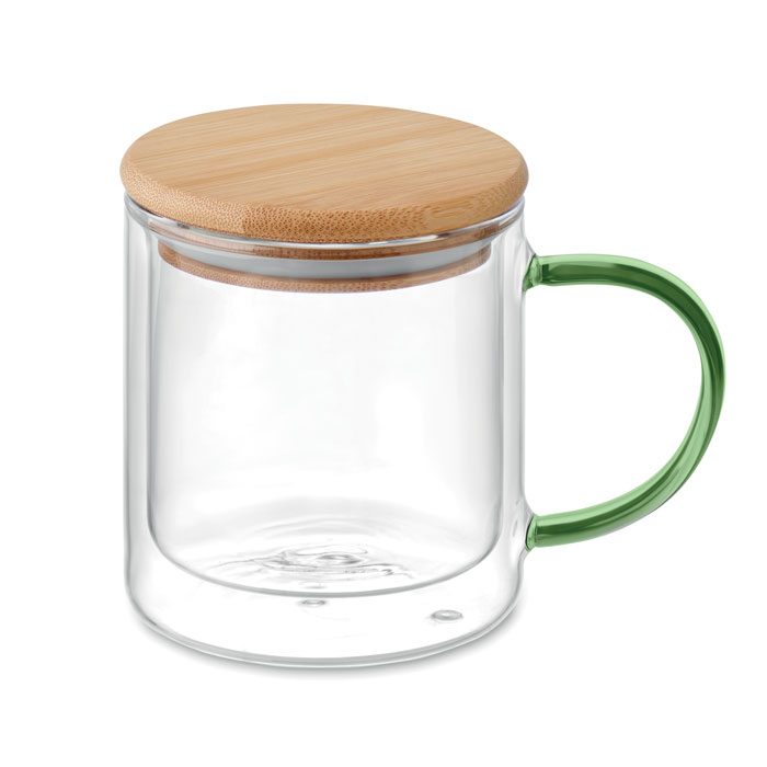 Double wall borosilicate mug - FARBI - transparent green