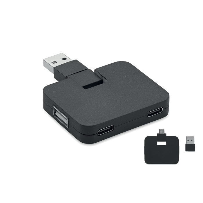 4portový USB rozbočovač - SQUARE-C - čierna