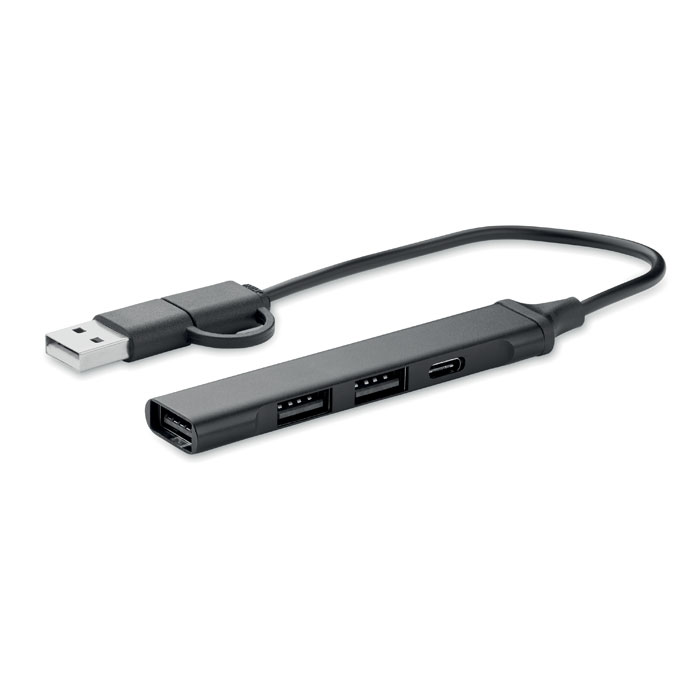 USB 4 port hub 19 cm - CURRENT - black