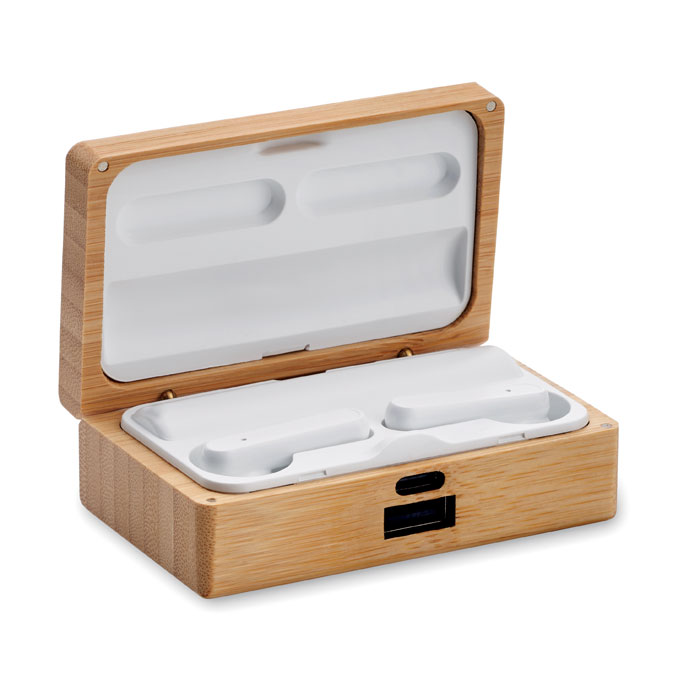 TWS earbuds in bamboo case - OREBAM - wood