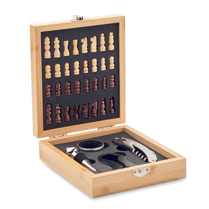 Chess board wine set - CHESSET - wood