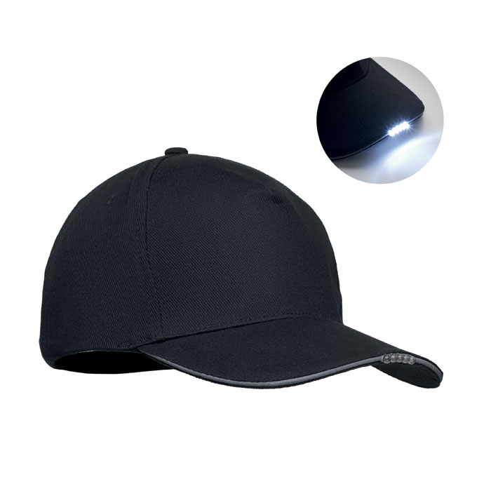 5 panel LED cotton cap 220gr/m² - LUZCAP - black