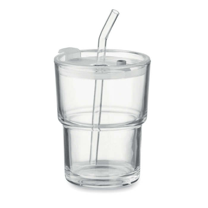 Glass tumbler with straw 400ml - SIP - transparent