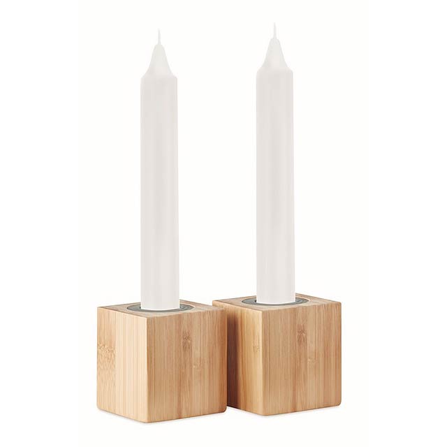 Dvě svíčky a svícny - PYRAMIDE - dřevo