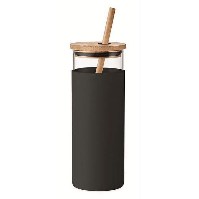 Pohár s bambusovým víčkem - STRASS - čierna