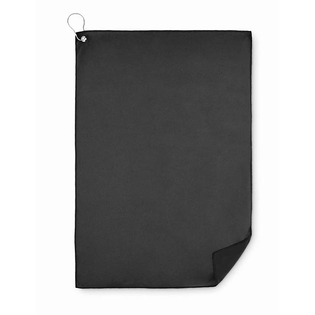 Golfový RPET ručník s háčkem - TOWGO - čierna