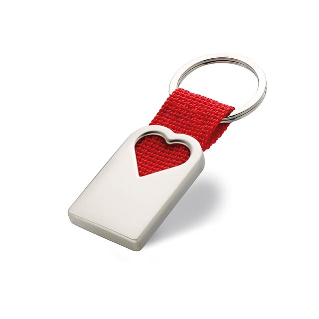 Heart metal keyring - red
