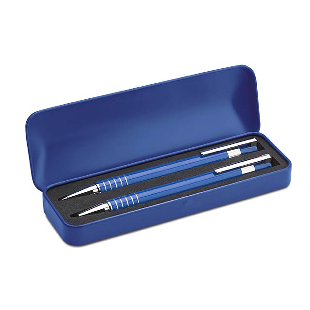 Ball pen set in metal box - blue