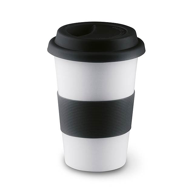 Ceramic mug w lid and sleeve - black