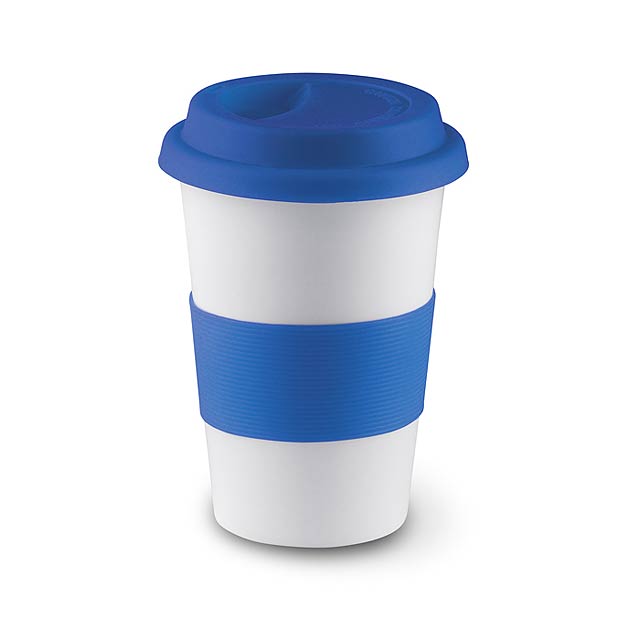 Ceramic mug w lid and sleeve - blue
