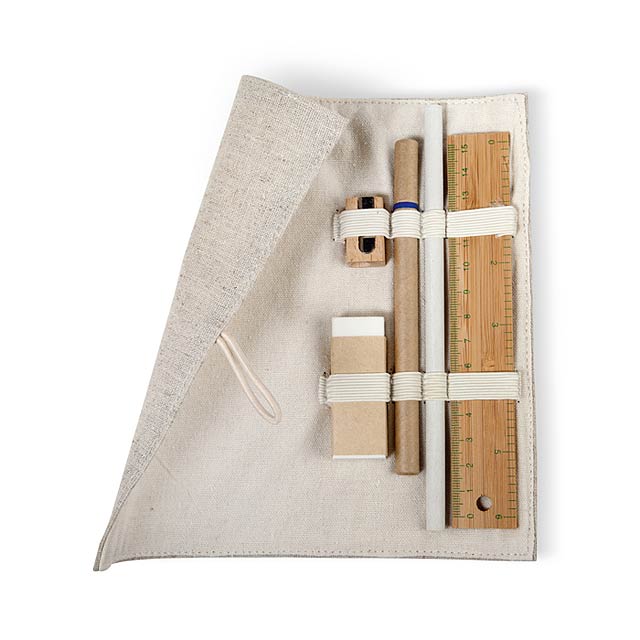 Stationary set in cotton pouch - beige