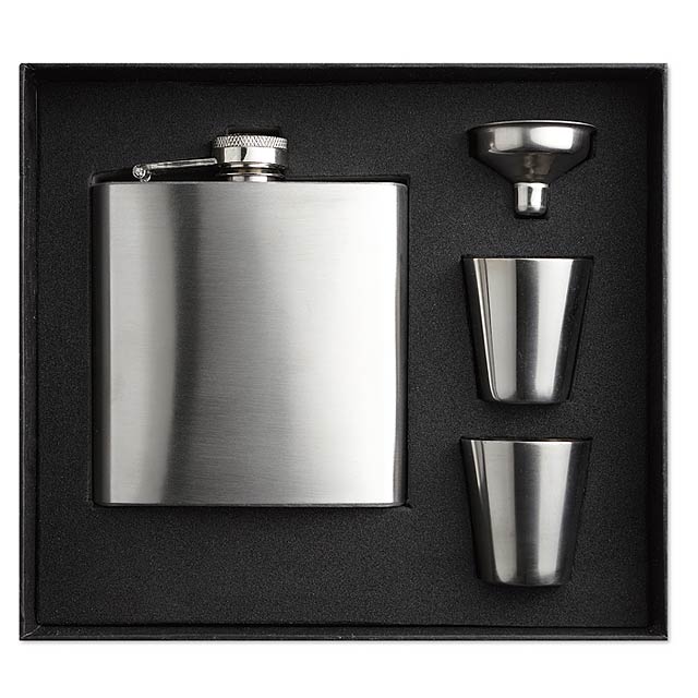 Slim hip flask w 2 cups set MO8321-16 - matt silver