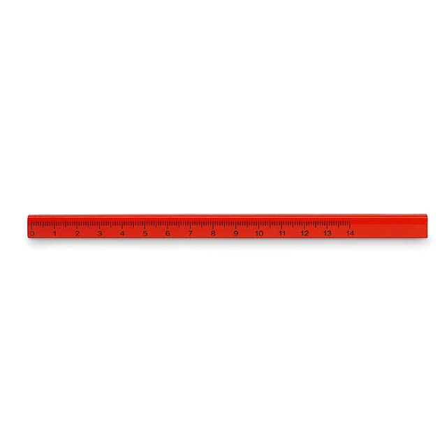 Carpenters pencil with ruler  - red