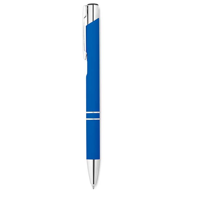Kuličkové pero v pogumovaném vzhledu s lesklými doplňky. Modrý inkoust. - kráľovsky modrá