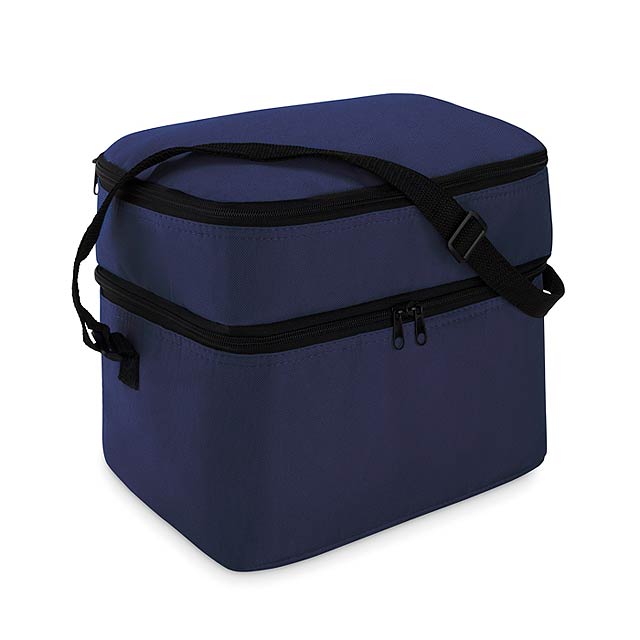 600D chladící taška, dvě přihrádky s hliníkovou folií. Nastavitelný popruh přes rameno. - modrá
