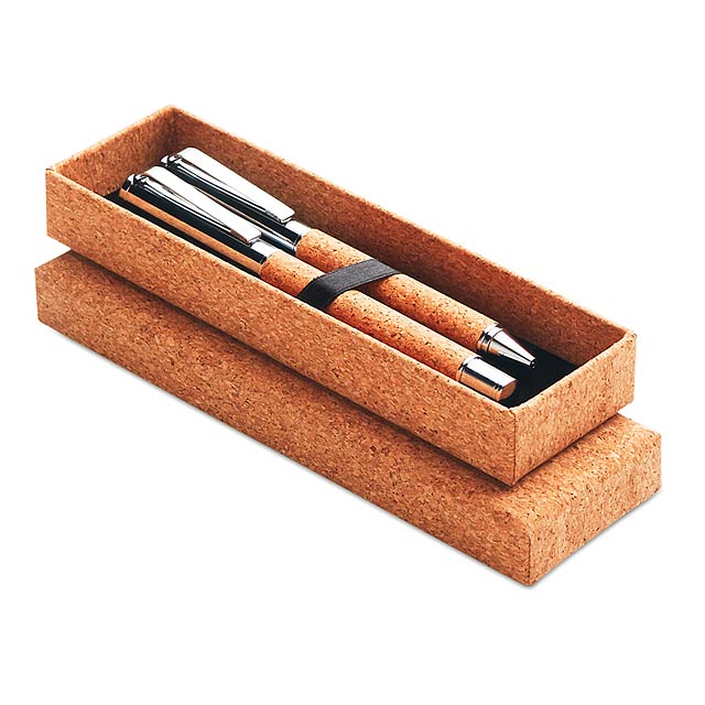 Metal Ball pen set in cork box MO9678-40 - wood