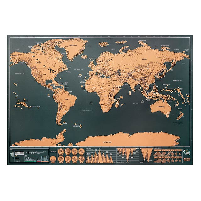 BEEN THERE - Stírací mapa světa 42x30cm     - béžová
