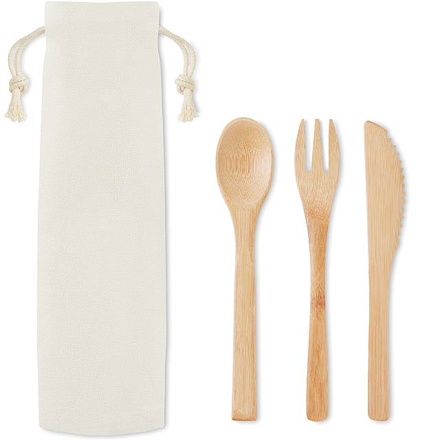 Bamboo cutlery set  - Beige