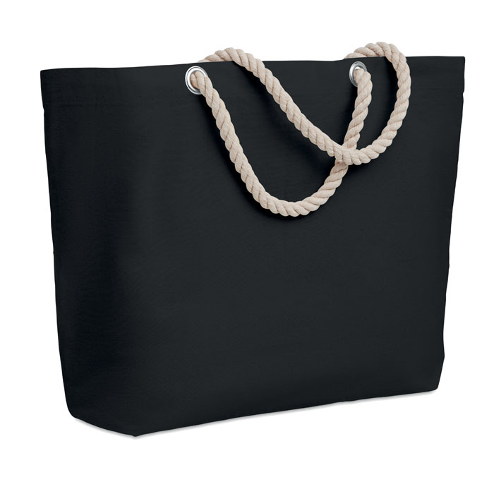 Beach bag with cord handle - MENORCA - black
