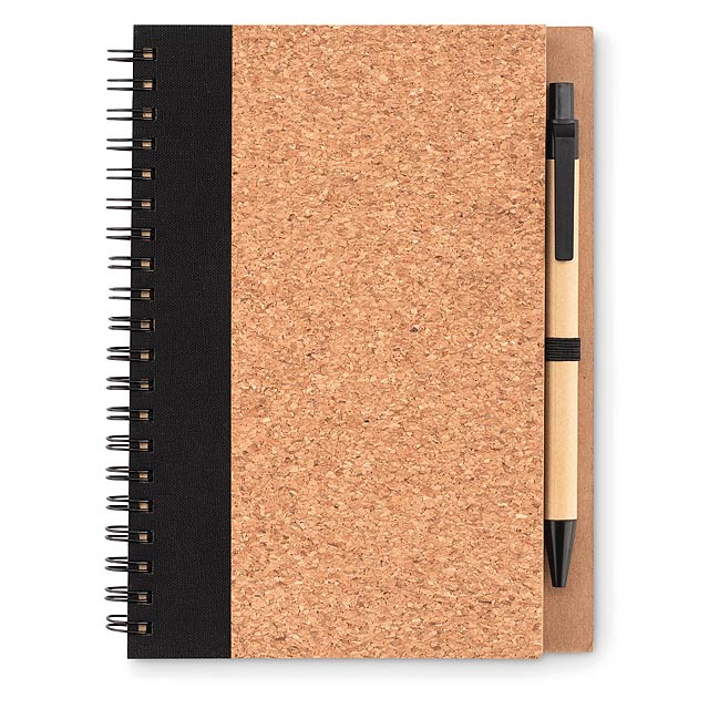 Cork notebook with pen  - schwarz
