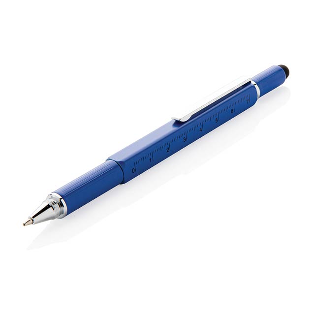 Multifunkční pero 5 v 1 z hliníku - modrá