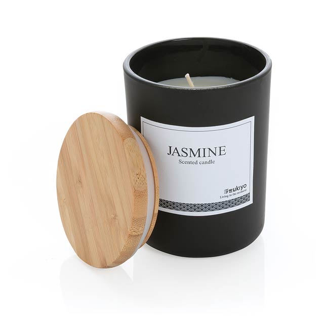 Ukiyo Deluxe parfümierte Kerze mit Bambusdeckel, schwarz - schwarz