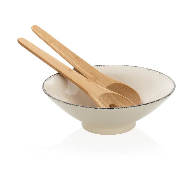 Ukiyo Salatschüssel Mit Bambus Salatbesteck, weiß - Weiß 