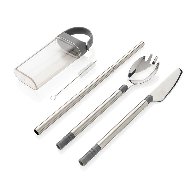 Pocketsize reusable cutlery set on-the-go - silver
