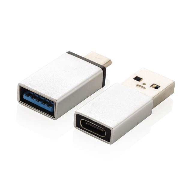 USB A and USB C adapter set, silver - silver