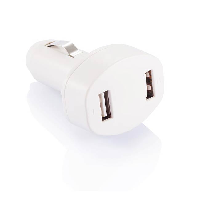 Double USB car charger - white