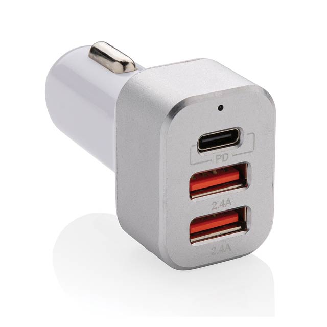 30W Fast car charger triple output with PD, white - white