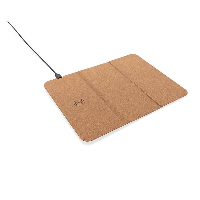 5W wireless charging cork mousepad and stand, brown - brown