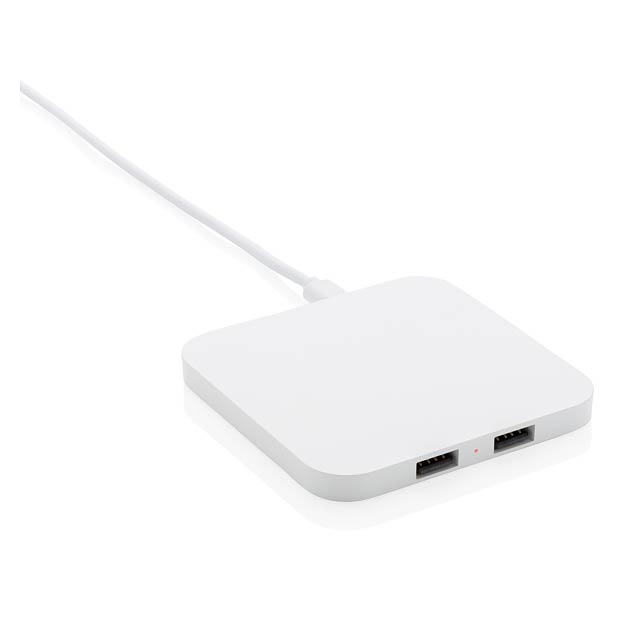 10W Wireless Charger with USB Ports - white
