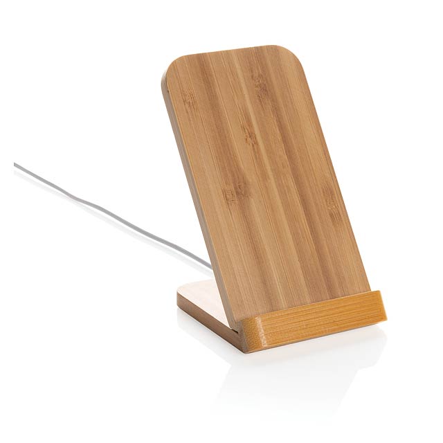 Bambusový stojánek na telefon s bezdrátovým nabíjením 5W, hn - hnědá