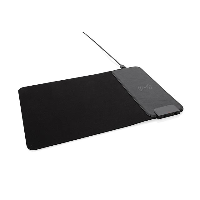 Mousepad with 15W wireless charging and USB ports, black - black