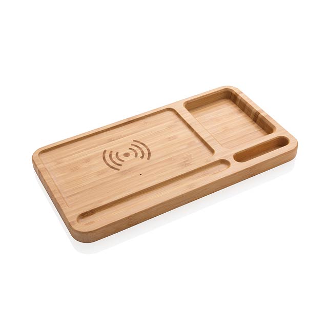 Bamboo desk organiser 5W wireless charger - brown