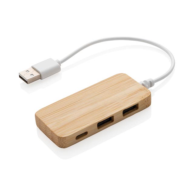 Bambusový USB hub s USB C, hnědá - hnědá