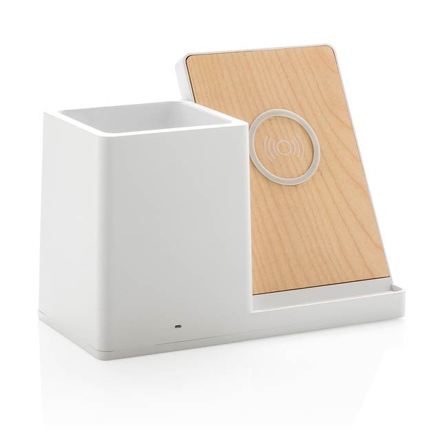 Ontario 5W wireless charger with pen holder - white