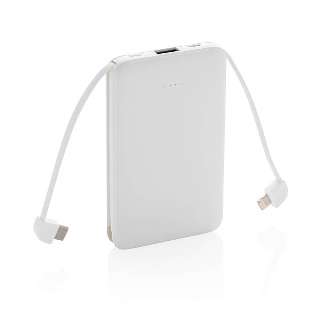 5.000 mAh Pocket Powerbank with integrated cables - white
