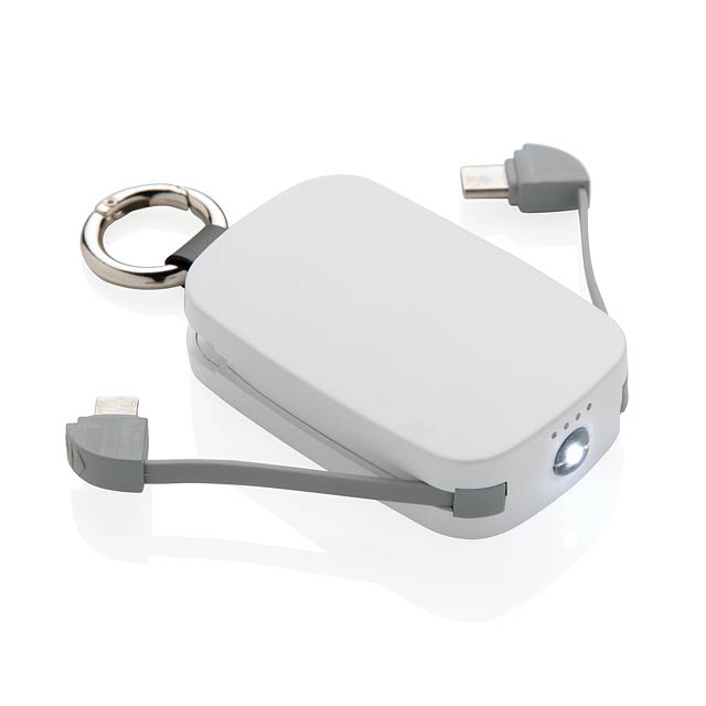 1.200 mAh Keychain Powerbank with integrated cables - white