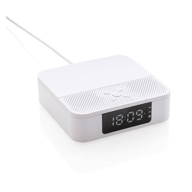 Wireless charging speaker with time display - white